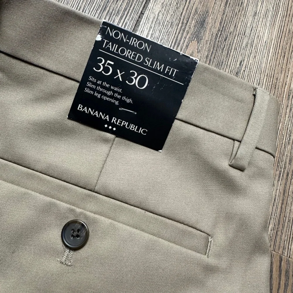 Banana Republic Non-Iron Tailored Slim Fit Chino Pants Khaki Tan Mens 35x30